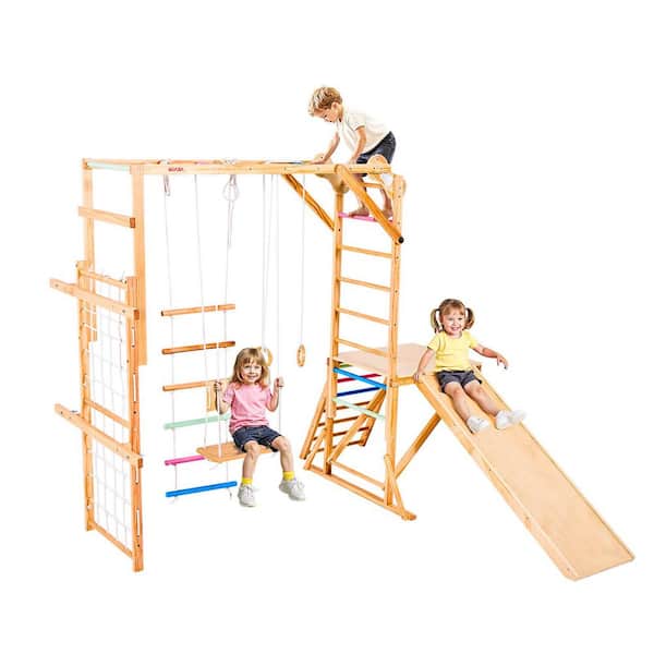 Indoor Playground Jungle Gym, 8-in-1 Wooden Indoor Playground Playset, 220 lbs. Loading Montessori Climbing Toys