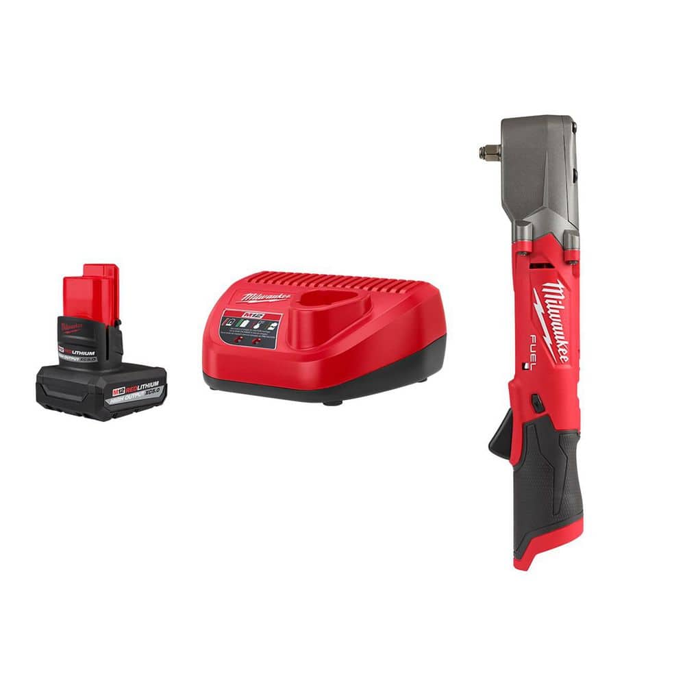 Milwaukee M12 12-Volt Lithium-Ion XC High Output 5.0 Ah Battery Pack with Charger Starter Kit w M12 R.A Impact Wrench