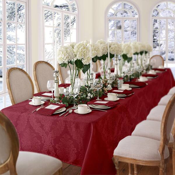 60 in. W x 144 in. L Burgundy Barcelona Damask Fabric Tablecloth
