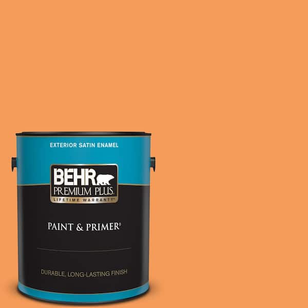 BEHR PREMIUM PLUS 1 gal. #260B-6 Blaze Orange Satin Enamel Exterior Paint & Primer