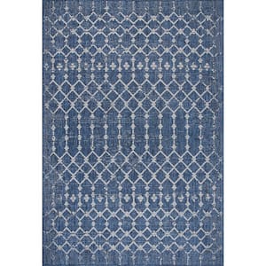 Grayson Trellis Blue 4 ft. x 6 ft. Moroccan Indoor/Outdoor Patio Area Rug