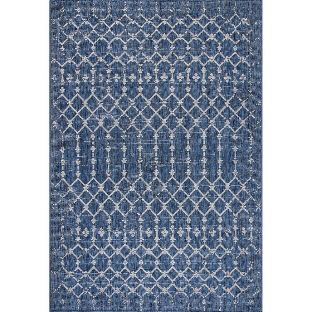 Blue Trellis 5x8 Washable Synthetic Indoor/Outdoor Area Rug