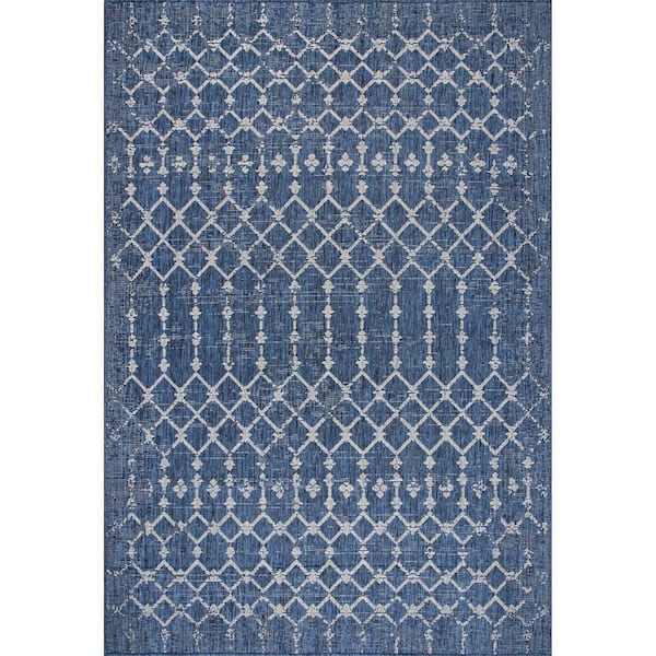 nuLOOM Grayson Trellis Blue 9 ft. 6 in. x 12 ft. Moroccan Indoor/Outdoor Patio Area Rug