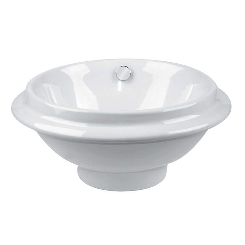 White Ceramic Round Vessel Sink with Reno-Gloss Finish