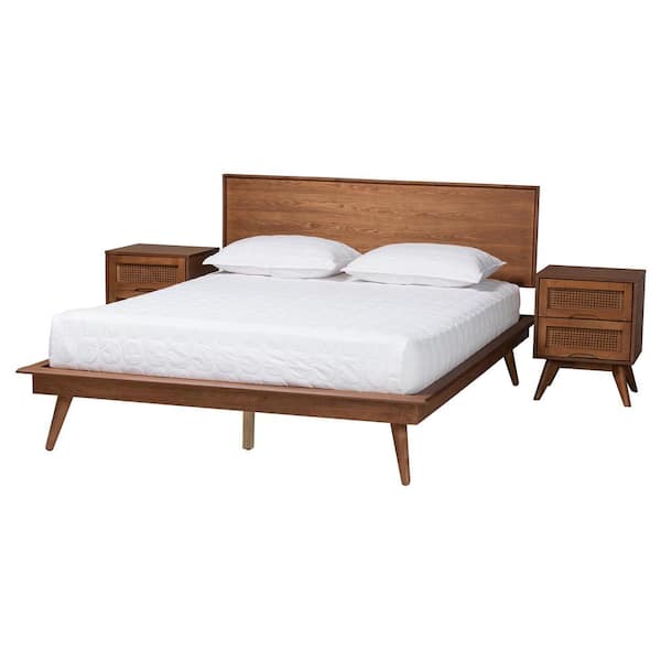 Baxton Studio Melora 3 Piece Walnut Brown Wood Full Bedroom Set