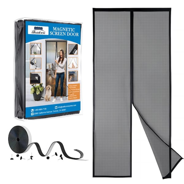 34 in. x 82 in. Black Fiberglass Magnetic Screen Door Heavy Duty Mesh Curtain Bi-Parting