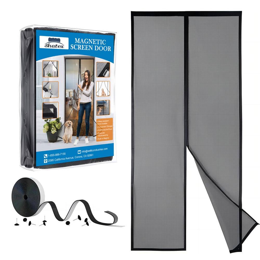 Miscool 34 in. x 82 in. Black Fiberglass Magnetic Screen Door Heavy Duty Mesh Curtain Bi-Parting