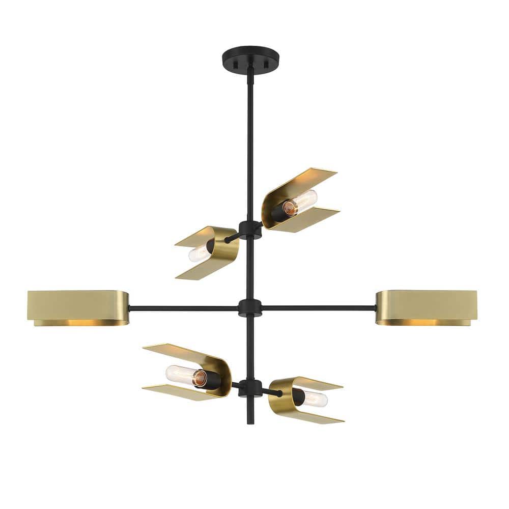 U Turn Sleek Matte Black and Brushed Gold 6-Light Island Pendant