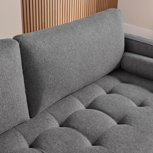 Goodwin 75.6 in. Mid-Century Modern Square Arm Fabric Sofa with Bolster Pillows in Charcoal Grey