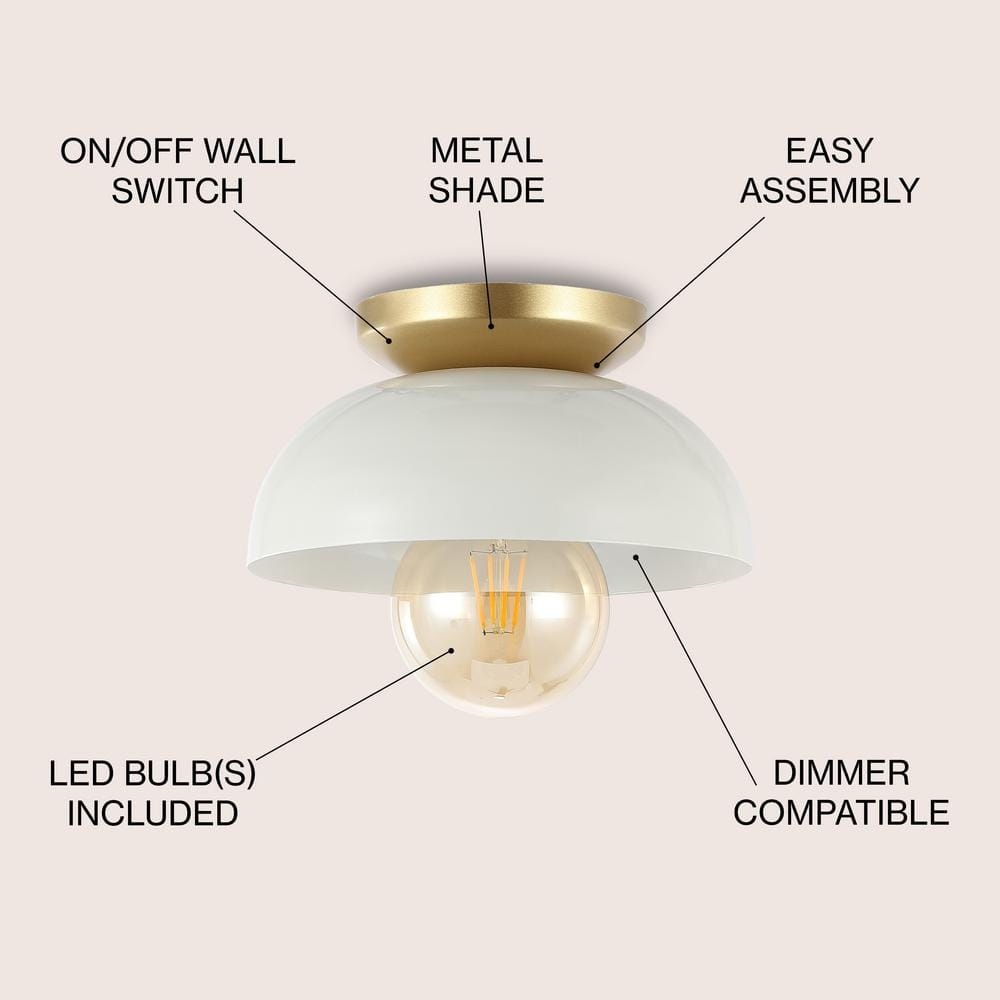 Paulina 8.5" White and Gold LED Flush Mount Ceiling Light