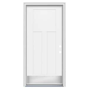 36 in. x 80 in. 3P Flat Craftsman Left-Hand/Inswing Modern White Steel Prehung Front Door w/Brickmould, ADA Accessible