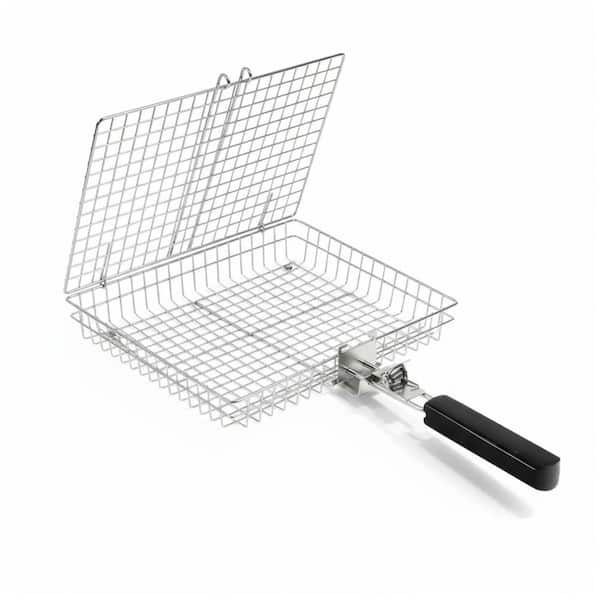 4-Pieces Stainless Steel Grill Basket Set w/ Removable Handle, Latch, Rust-Resistant, Dishwasher Safe Gloves and Skewers
