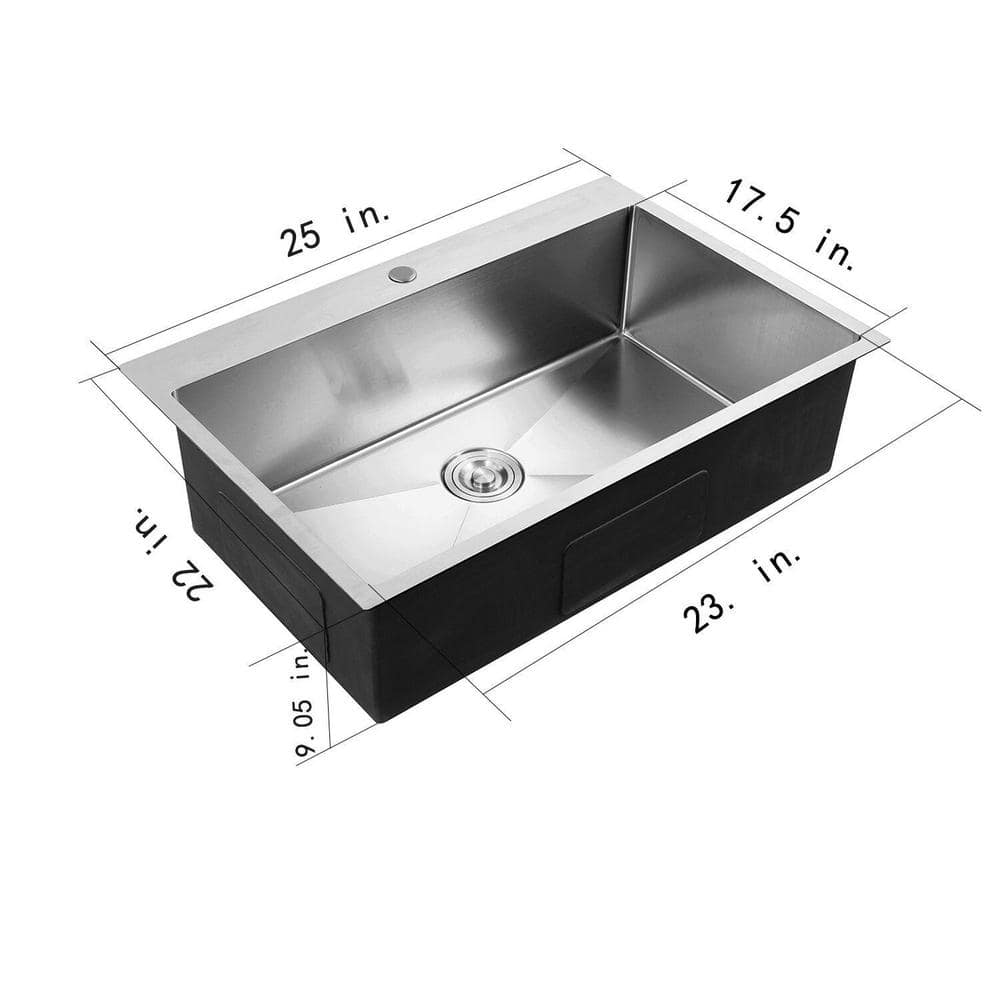 25 Inch Stainless Steel Single Bowl Drop-In Bar Sink
