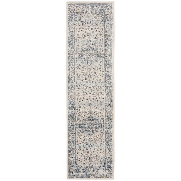 SAFAVIEH Charleston Ivory/Navy 2 ft. x 6 ft. Distressed Border Runner ...