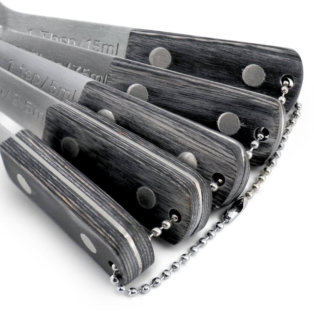 Oster Oster Blakeley 5 Piece Stainless Steel Measuring Spoon Set in Dark Gray with Wood Handles