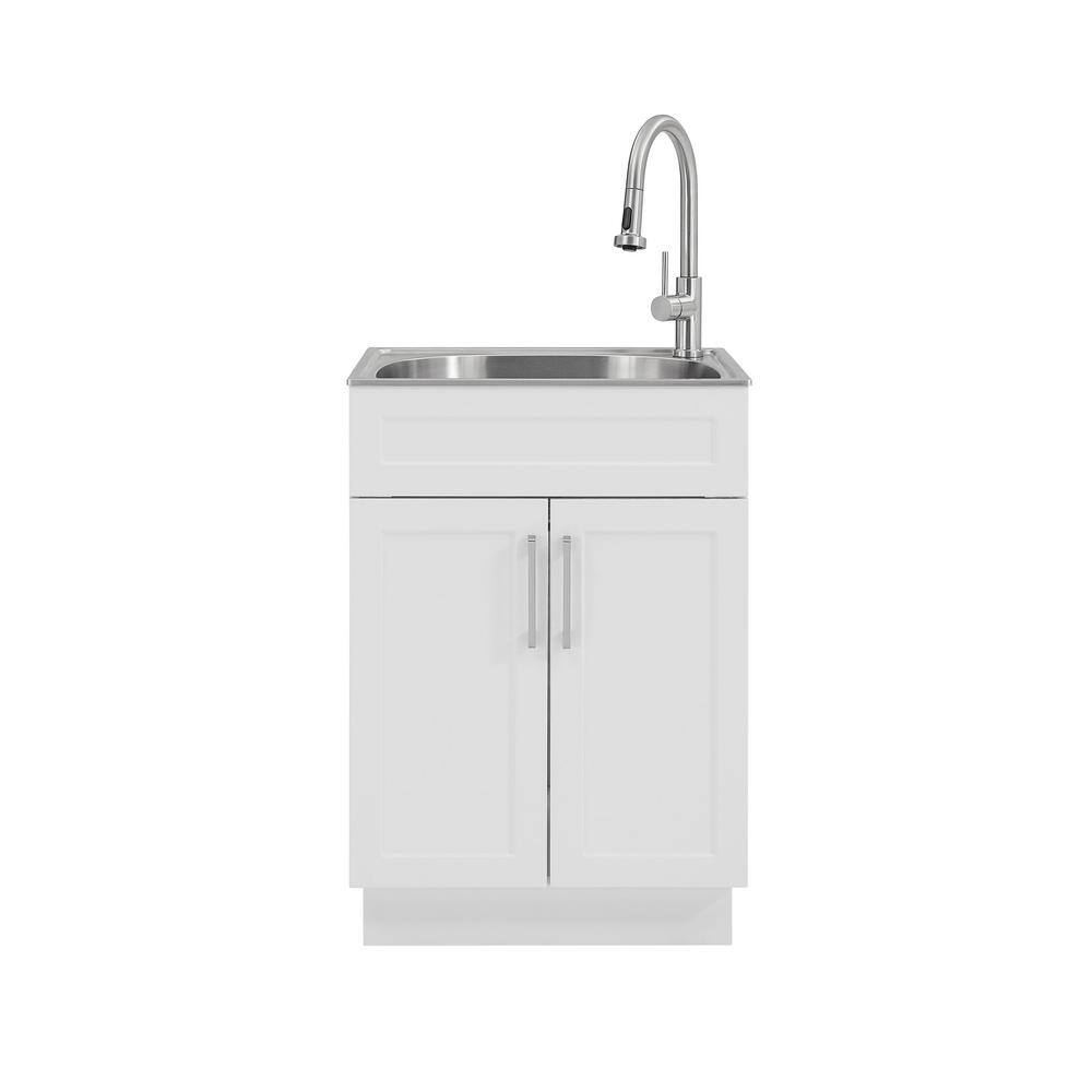 Glacier Bay All In One 24 125 In X 21 375 In X 35 In Stainless Steel Laundry Sink With Faucet And Storage Cabinet 1521us 24 262 The Home Depot
