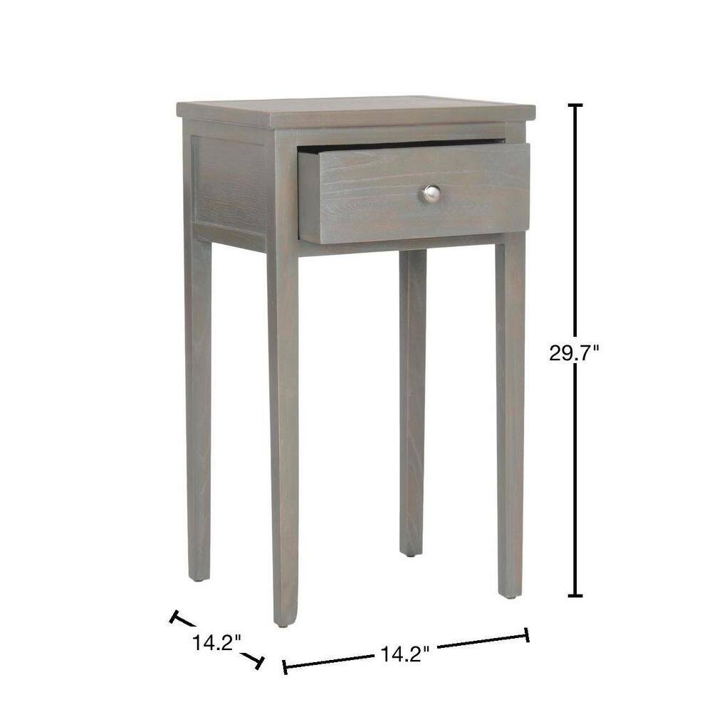Ash Grey Elm Wood Nightstand with Drawer