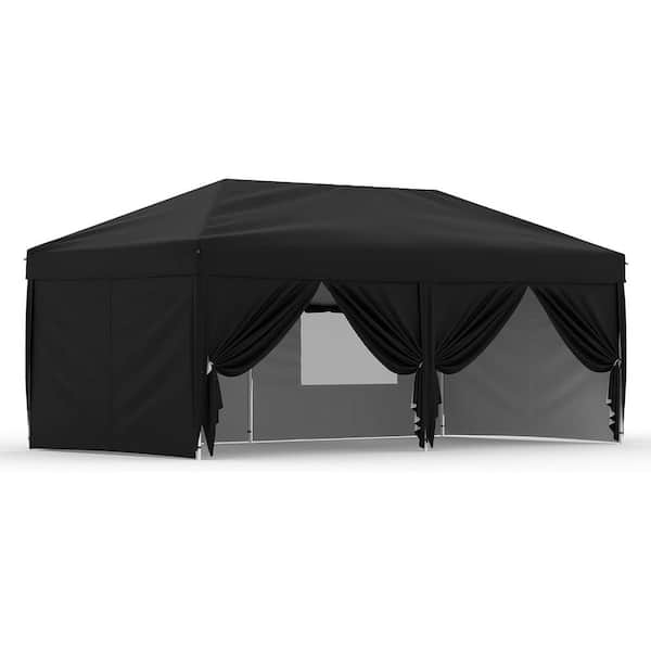 20 ft. x 10 ft. Instant Pop Up Canopy Tent Sun Shelter in Black with 6 Removable Sidewalls and Adjustable Height