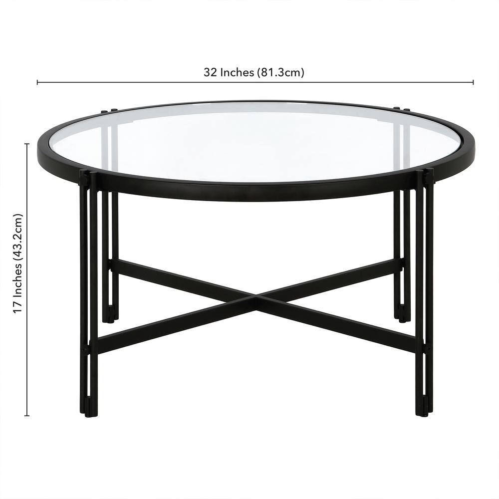 Inez 32" Blackened Bronze Round Metal and Glass Coffee Table