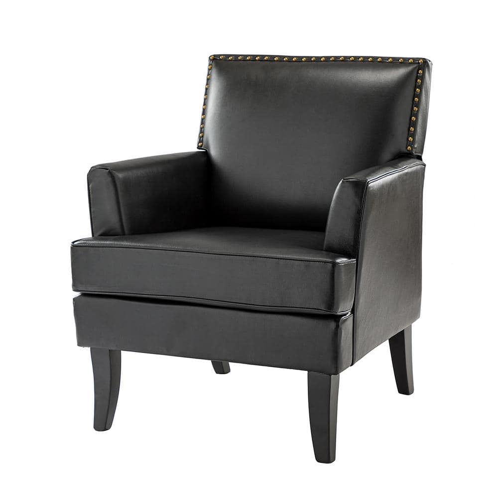 JAYDEN CREATION Maaf Black Armchair with Solid Wooden Legs and Nailhead ...