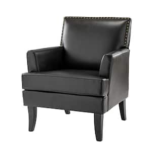 Maaf Black Armchair with Solid Wooden Legs and Nailhead Trim