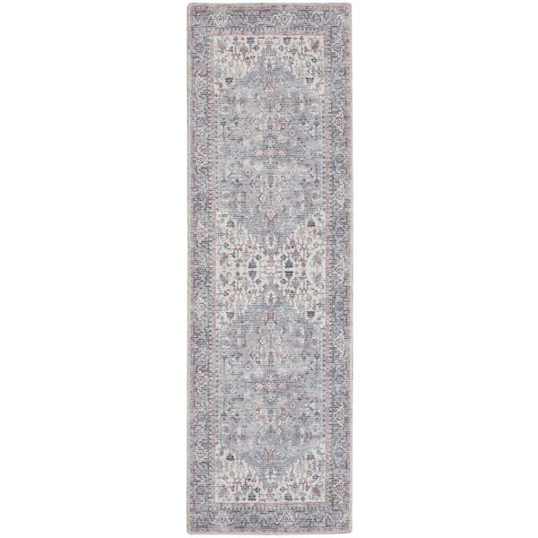 57 GRAND BY NICOLE CURTIS 57 Grand Machine Washable Grey 2 ft. x 6 ft. Bordered Traditional Kitchen Runner Area Rug
