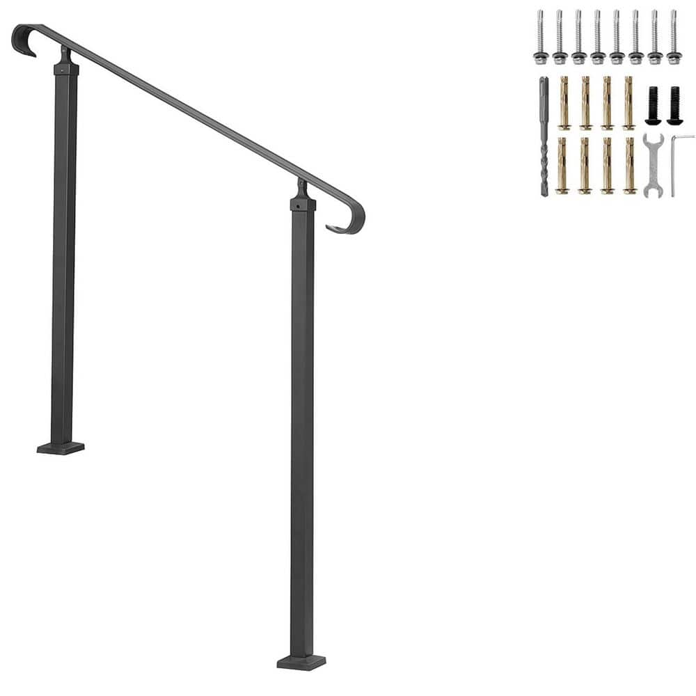 Adjustable Wrought Iron Handrail for 1-3 Outdoor Steps Black Transitional Hand Railings for Concrete or Wooden Stairs price history on PriceWatchPro