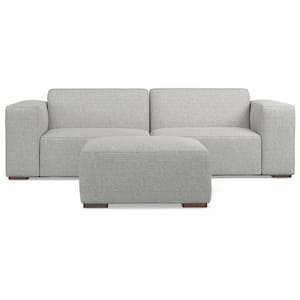 Rex 88 inch Straight Arm Tightly Woven Performance Fabric Rectangle 2-Seater Modular Sofa and Ottoman Set in. Pale Grey