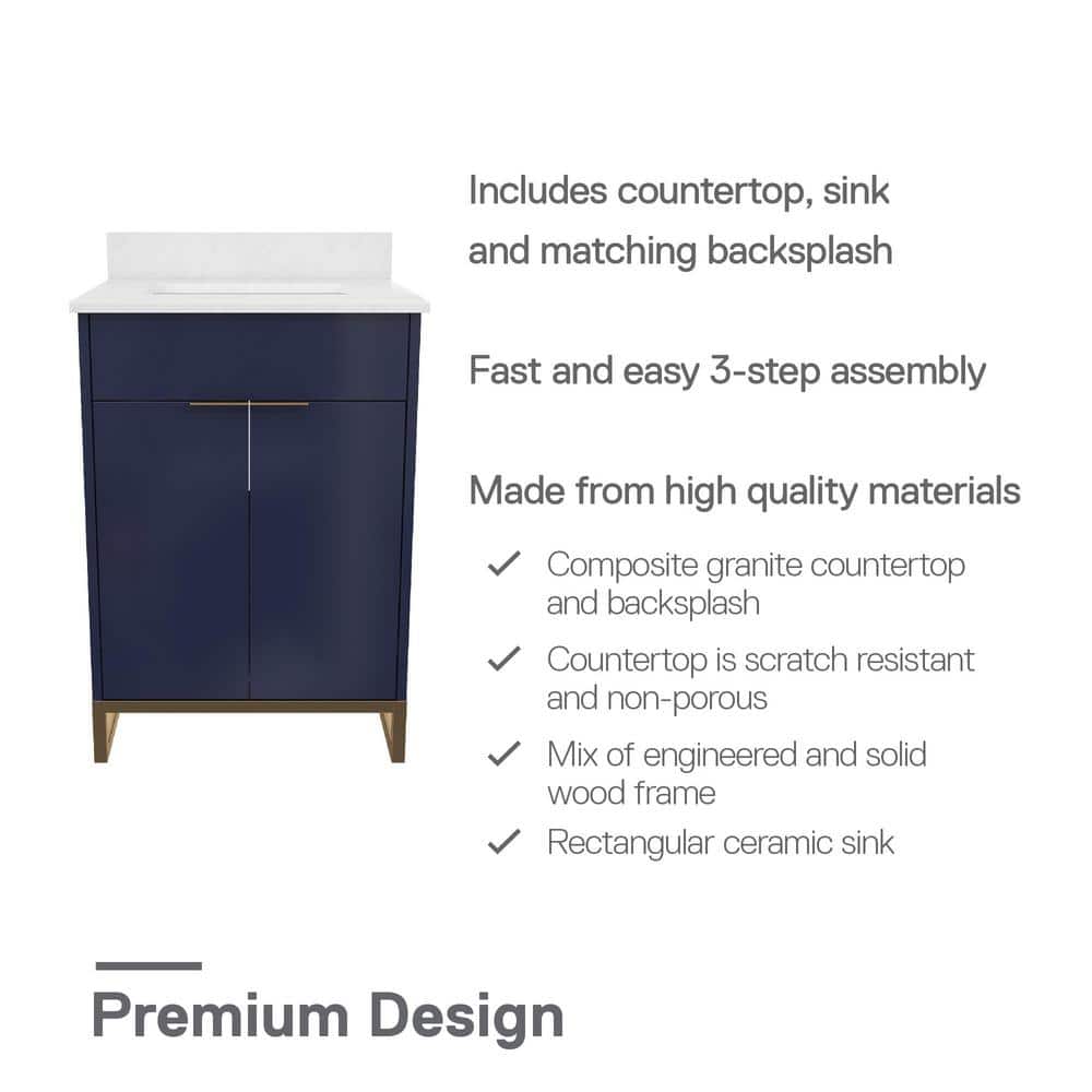 Navy Blue and Gold 24" Freestanding Bathroom Vanity
