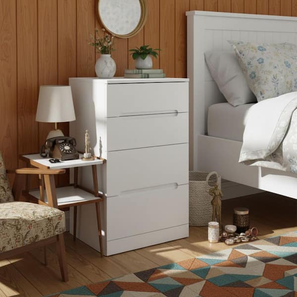 FYUK Classic Ivory White 2-Drawer Modern Nightstand with Flip-Top Lighted Mirror, Hidden Vanity Storage and Stool