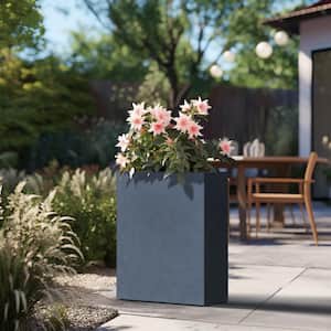 Modern 27in. High Large Tall Tapered Square Granite Gray Outdoor Cement Planter Plant Pots