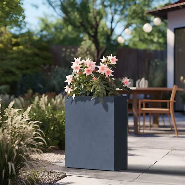 Sapcrete Modern 27in. High Large Tall Tapered Square Granite Gray Outdoor Cement Planter Plant Pots