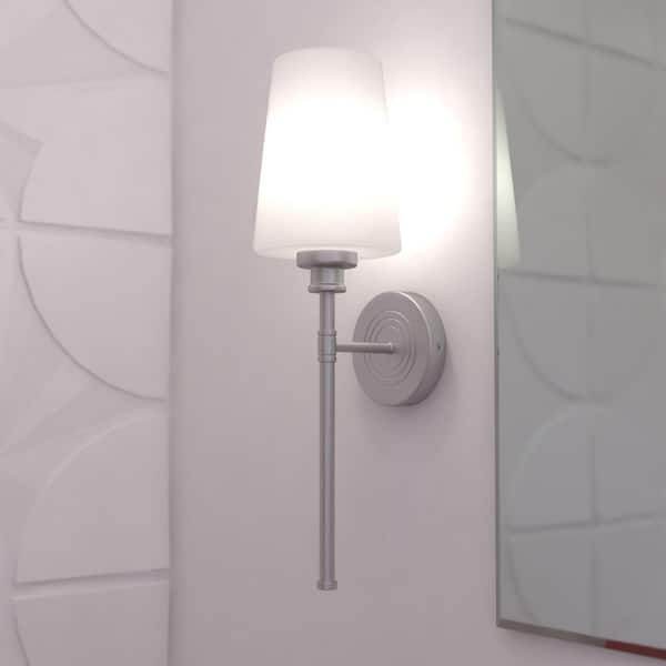 Clark 1-Light Satin Nickel Bathroom Wall Sconce White Glass