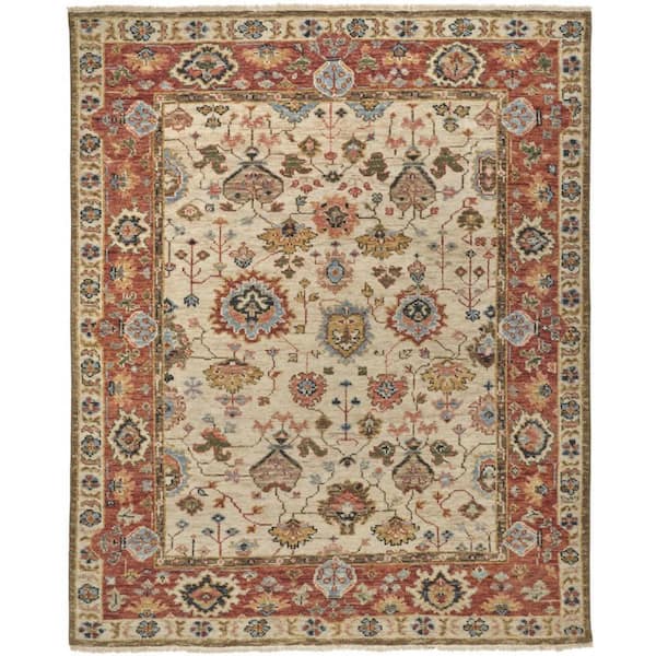 Red and Ivory 4 ft. x 6 ft. Floral Area Rug