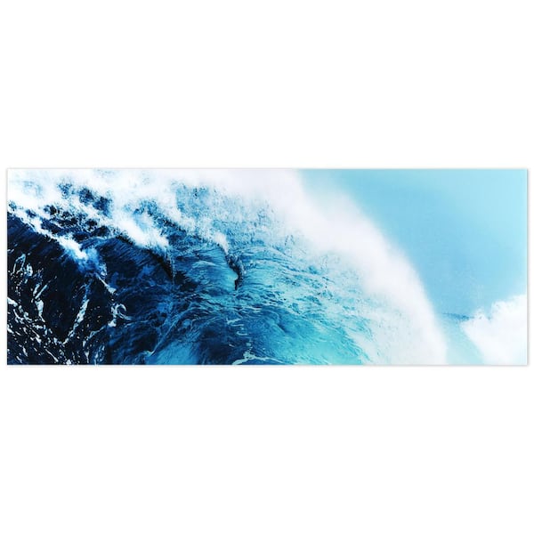 24 in. x 63 in."Blue Wave 1" Frameless Free Floating Tempered Glass Panel Graphic Art