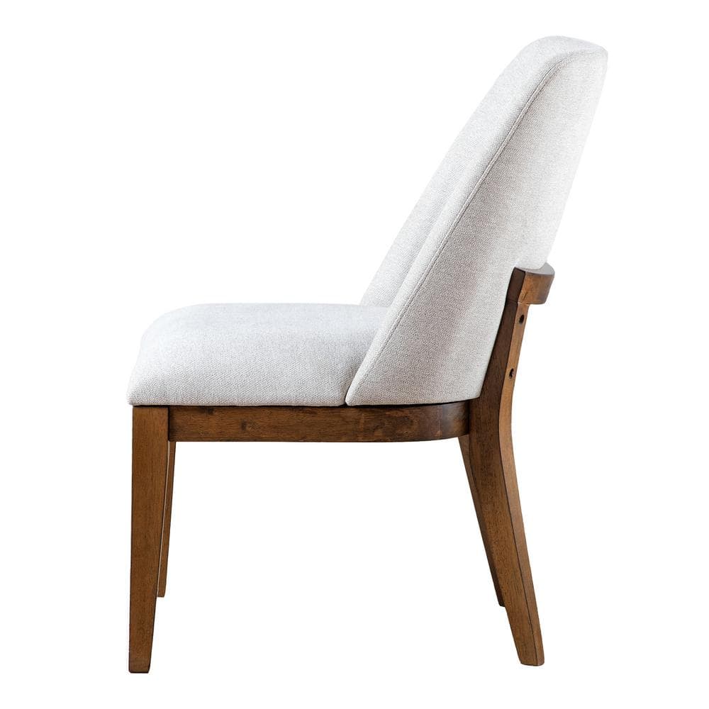 White Upholstered Solid Wood Low Side Chair Set