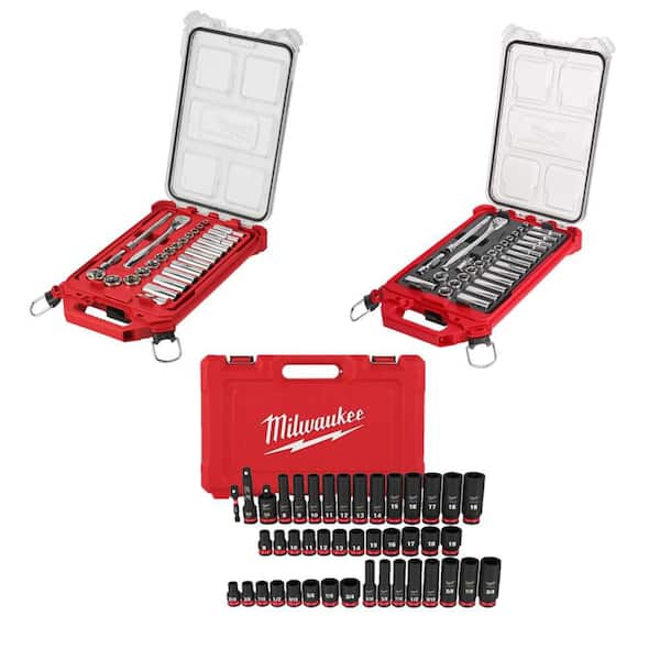 Milwaukee 3/8 in. Drive SAE/Metric Ratchet & Socket Tool Set with 3/8 in. Drive SAE/ Metric Impact Socket Set (103-Piece)