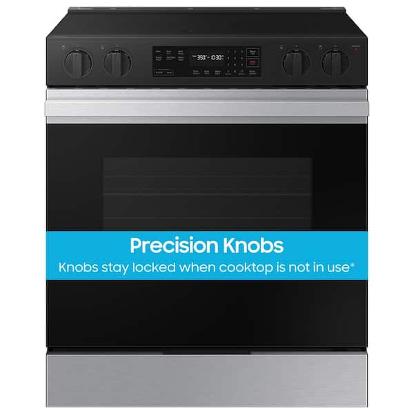 Samsung Bespoke 30 in. 6.3 cu. ft. 5 Burner Element Smart Slide-In Electric Range with Precision Knobs in Stainless Steel