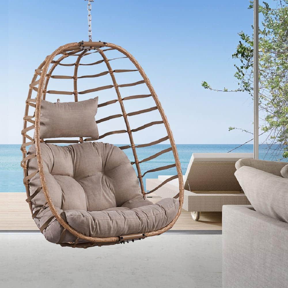 Gymojoy Belize 1 Person Beige Wicker Porch Swing with Taupe