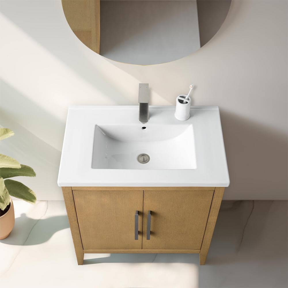 Natural Oak 30" Single Sink Bathroom Vanity with Ceramic Top