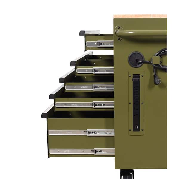 kamuro Yuki グリーン/ブラウン Husky 46 in. W x 18.1 in. D 9-Drawer Army Green Mobile Workbench