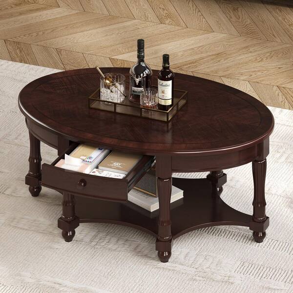 （yskdtc88） Vintage Coffee Table Harper & Bright Designs Walnut 45 in. Vintage Oval Wood Coffee