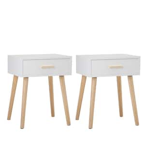 1-Drawer White Set of 2 Solid Wood Nightstand (15.7 in. W x 13.8 in. D x 21 in. H)