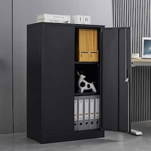 Black Folding File Cabinet with 2 Adjustable Shelves, Metal Cabinet with 2-Doors and Lock for Office, Garage, Home