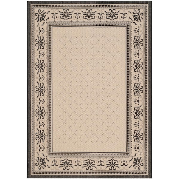 SAFAVIEH Courtyard Sand/Black 5 ft. x 8 ft. Border Indoor/Outdoor Patio  Area Rug
