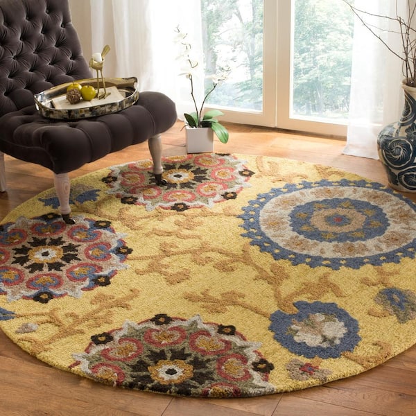 Blossom Gold/Multi 8 ft. x 8 ft. Bohemian Floral Round Area Rug