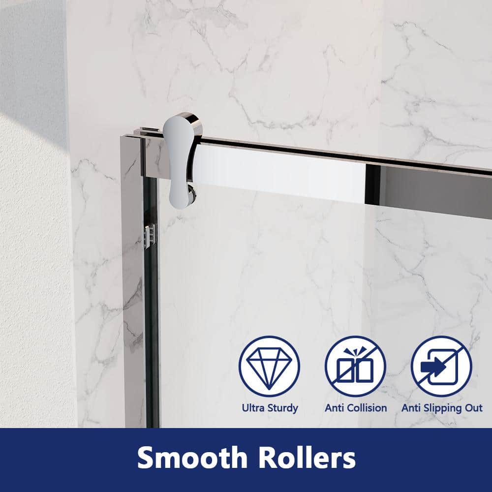 Silver Double Sliding Semi-Frameless Shower Door with Clear Glass