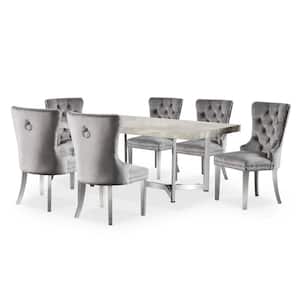 Meaanne 7-Piece Rectangle Wood Top Chrome and Gray Dining Table Set