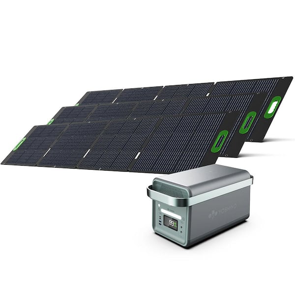 Solid-State Solar Battery Generator 2,000W (1,326Wh) Button Start with 600W (3x 200W) Solar Panels, Camping, Home, RV