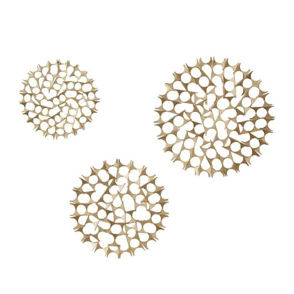 Metal Gold Abstract Wall Decor with Cutout Design (Set of 3)